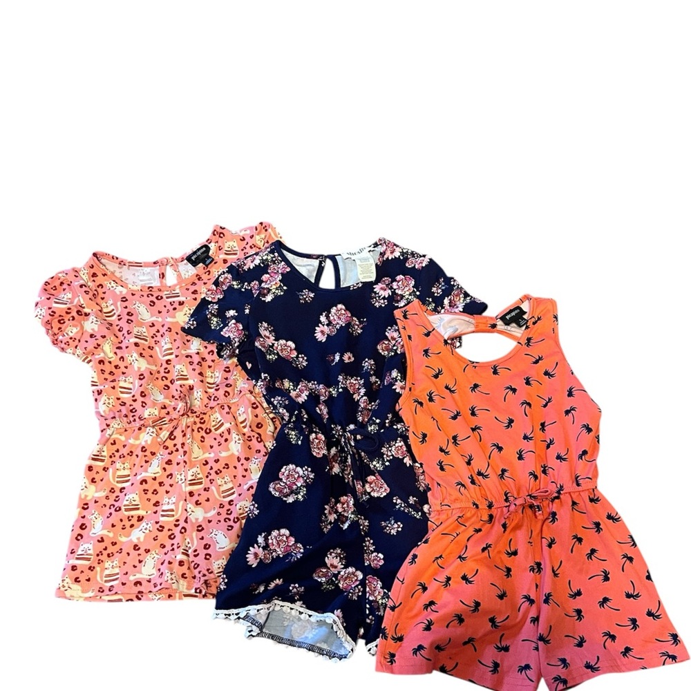 Charming Kids Floral and Cat Print Romper Set